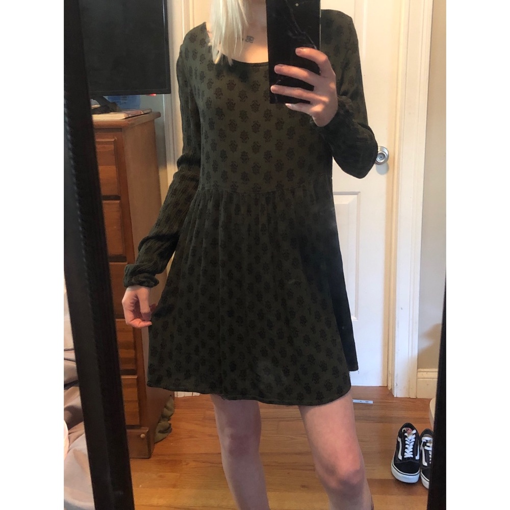 Green flowy criss cross back tunic mini dress